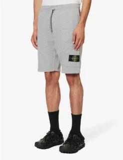 Stone Island Logo-badge Straight-leg Cotton-jersey Shorts -Selfridges Store R04188797 MELANGEGREY ALT02