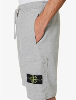 Stone Island Logo-badge Straight-leg Cotton-jersey Shorts -Selfridges Store R04188797 MELANGEGREY ALT04