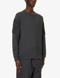 Stone Island Arm-pocket Brand-patch Cotton-jersey Sweatshirt -Selfridges Store R04188799 LEADGREY ALT02