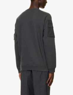 Stone Island Arm-pocket Brand-patch Cotton-jersey Sweatshirt -Selfridges Store R04188799 LEADGREY ALT03