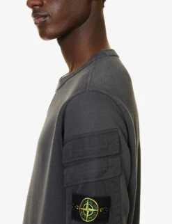 Stone Island Arm-pocket Brand-patch Cotton-jersey Sweatshirt -Selfridges Store R04188799 LEADGREY ALT04