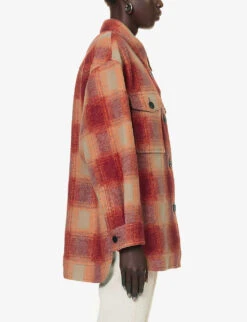 Isabel Marant Etoile Harveli Checked Recycled Polyester-blend Jacket -Selfridges Store R04188835 ORANGE ALT02