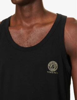 Versace Medusa Logo-print Stretch-cotton Top -Selfridges Store R04188859 BLACK ALT03