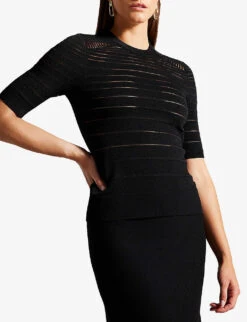 Ted Baker Kahlen Crew-neck Short-sleeve Knitted T-shirt -Selfridges Store R04189322 BLACK ALT02