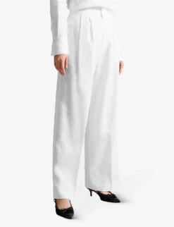 Ted Baker Lucihh Pleated Wide-leg Mid-rise Linen Trousers -Selfridges Store R04189328 WHITE ALT02