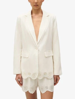 CLAUDIE PIERLOT Broderie-anglaise Scalloped-hem Woven Jacket -Selfridges Store R04189879 NATURELS ALT04