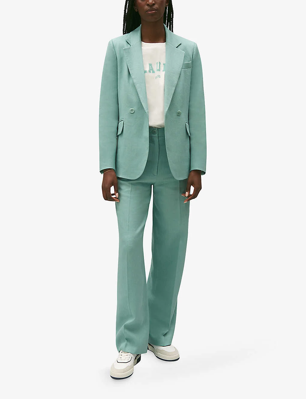 CLAUDIE PIERLOT Double-breasted Straight-fit Stretch Linen-blend Blazer 2 CLAUDIE PIERLOT Double-breasted Straight-fit Stretch Linen-blend Blazer - Image 2