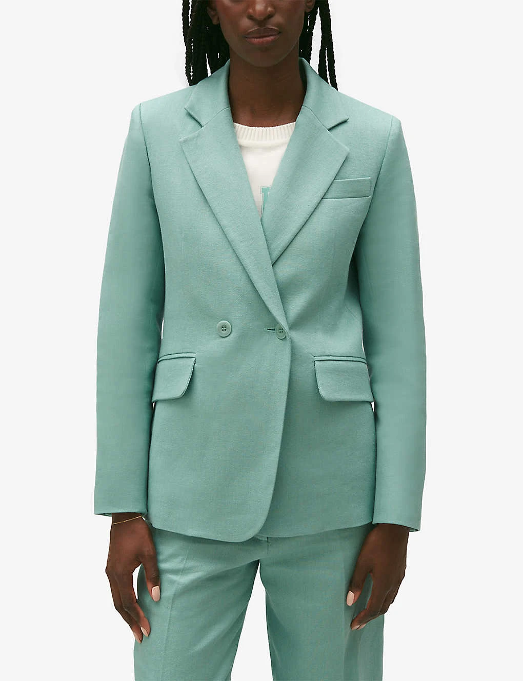 CLAUDIE PIERLOT Double-breasted Straight-fit Stretch Linen-blend Blazer 5 CLAUDIE PIERLOT Double-breasted Straight-fit Stretch Linen-blend Blazer - Image 5