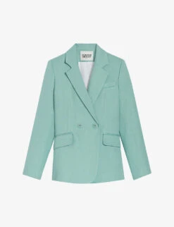 CLAUDIE PIERLOT Double-breasted Straight-fit Stretch Linen-blend Blazer
