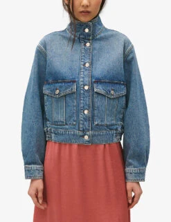 CLAUDIE PIERLOT Volume High-neck Relaxed-fit Denim Jacket -Selfridges Store R04189889 BLEUS ALT02
