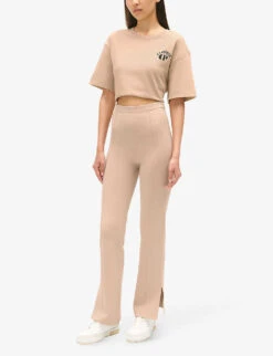 CLAUDIE PIERLOT Split-hem High-rise Straight-leg Woven Trousers -Selfridges Store R04189893 NATURELS ALT02