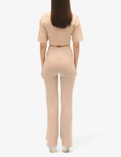 CLAUDIE PIERLOT Split-hem High-rise Straight-leg Woven Trousers -Selfridges Store R04189893 NATURELS ALT03