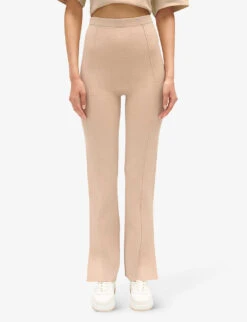 CLAUDIE PIERLOT Split-hem High-rise Straight-leg Woven Trousers -Selfridges Store R04189893 NATURELS ALT04