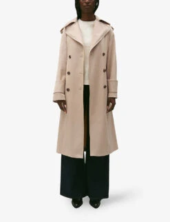 CLAUDIE PIERLOT Gwendal Double-breasted Long-line Cotton Trench Coat -Selfridges Store R04189898 NATURELS ALT04