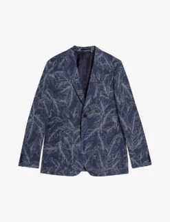 Ted Baker Postoj Slim-fit Graphic-print Linen Cotton-blend Suit Jacket