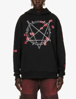 Charli Cohen X Diablo IV Graphic-print Relaxed-fit Organic-cotton Hoody -Selfridges Store R04192232 BLACKRED ALT02