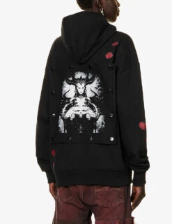 Charli Cohen X Diablo IV Graphic-print Relaxed-fit Organic-cotton Hoody -Selfridges Store R04192232 BLACKRED ALT03