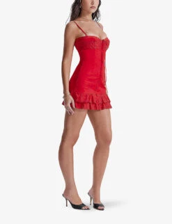 Luci Broderie Anglaise-embroidered Stretch Cotton-blend Mini Dress -Selfridges Store R04195203 CHERRY ALT02