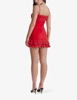 Luci Broderie Anglaise-embroidered Stretch Cotton-blend Mini Dress -Selfridges Store R04195203 CHERRY ALT03