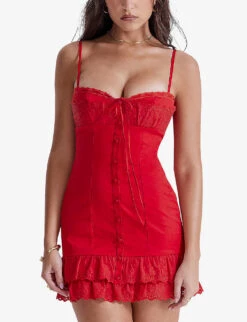 Luci Broderie Anglaise-embroidered Stretch Cotton-blend Mini Dress -Selfridges Store R04195203 CHERRY ALT04