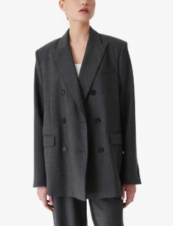 IRO Habana Double-breasted Woven Blazer -Selfridges Store R04196499 GRY01 ALT02