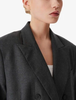 IRO Habana Double-breasted Woven Blazer -Selfridges Store R04196499 GRY01 ALT04