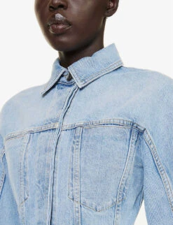 ALAIA Cinched-waist Patch-pocket Denim Jacket 11 ALAIA Cinched-waist Patch-pocket Denim Jacket -Selfridges Store R04196667 BLEUCLAIR ALT05