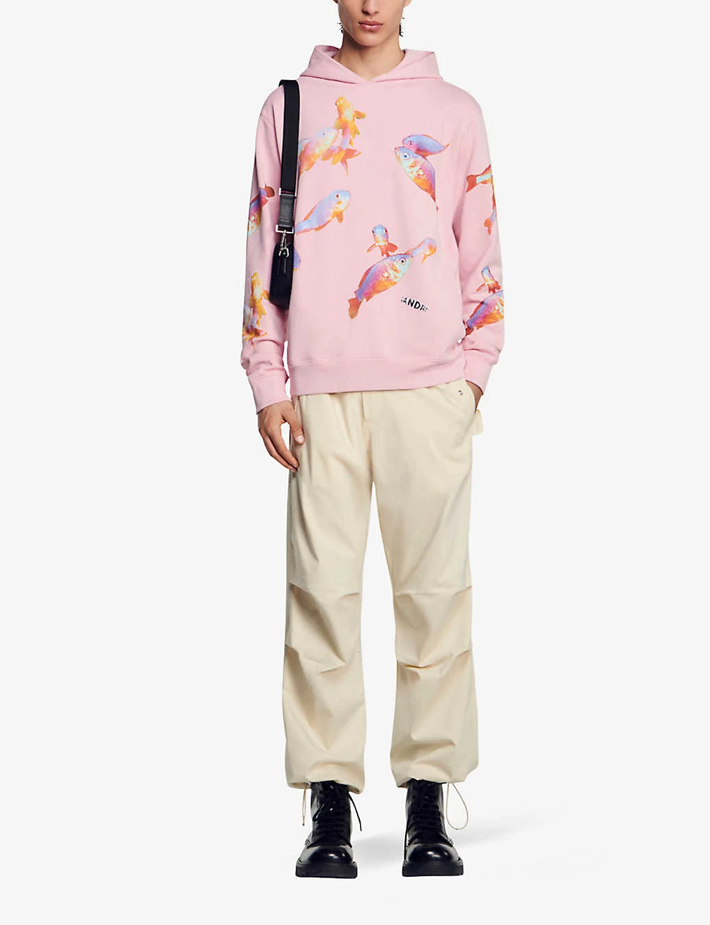 Sandro Goldfish-print Logo-appliqué Cotton Hoody 2 Sandro Goldfish-print Logo-appliqué Cotton Hoody - Image 2