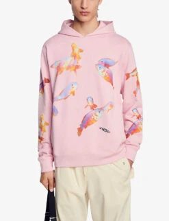 Sandro Goldfish-print Logo-appliqué Cotton Hoody 7 Sandro Goldfish-print Logo-appliqué Cotton Hoody -Selfridges Store R04197462 ROSES ALT02
