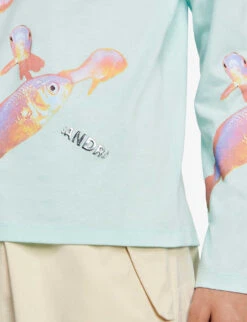 Sandro Goldfish-print Long-sleeve Cotton T-shirt -Selfridges Store R04197465 BLEUS ALT04