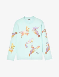 Sandro Goldfish-print Long-sleeve Cotton T-shirt