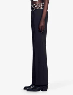 Sandro Duchamp High-rise Rhinestone-panel Stretch-woven Trousers -Selfridges Store R04197746 NOIRGRIS ALT02