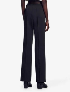 Sandro Duchamp High-rise Rhinestone-panel Stretch-woven Trousers -Selfridges Store R04197746 NOIRGRIS ALT03