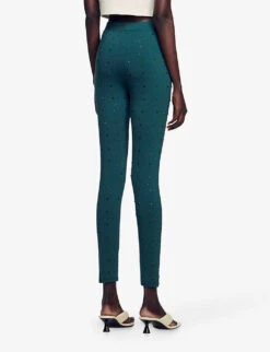 Sandro Clotilde High-rise Rhinestone-embellished Stretch-woven Trousers -Selfridges Store R04197763 VERTS ALT03