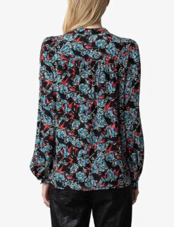 Zadig & Voltaire Tchin Floral-print Silk Shirt -Selfridges Store R04198976 NOIR ALT03