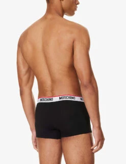MOSCHINO Branded-waistband Pack Of Two Stretch-cotton Trunks -Selfridges Store R04199678 BLACK555 ALT02