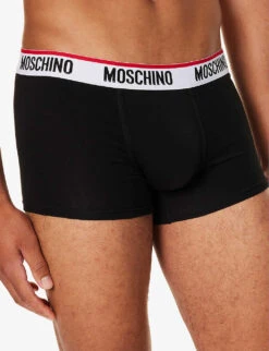 MOSCHINO Branded-waistband Pack Of Two Stretch-cotton Trunks -Selfridges Store R04199678 BLACK555 ALT03