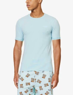 MOSCHINO Logo-appliqué Regular-fit Stretch-cotton T-shirt -Selfridges Store R04199704 LIGHTBLUE332 ALT02