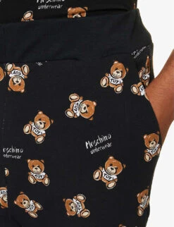 MOSCHINO Bear-motif Ribbed-waistband Stretch-cotton Pyjama Bottoms -Selfridges Store R04199719 FANTASYPRINTBLACK555 ALT04