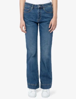 Zadig & Voltaire Vincente Logo-embroidered Flared-leg Mid-rise Stretch-denim Jeans -Selfridges Store R04201832 MEDIUMBLUE ALT02