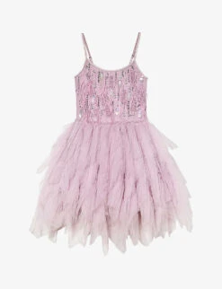 Plume Feather And Sequin-embellished Tutu Woven Dress 4-11 Years
