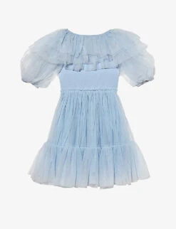 Avant-Garde Ruffled-neck Tulle Woven Dress 4-11 Years -Selfridges Store R04201862 BLUEDUSK ALT02
