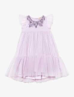 Tres Chic Bead-embellished Tulle Woven Dress 4-11 Years