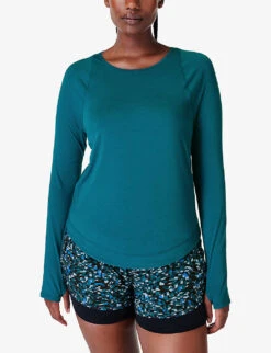 Sweaty Betty Breathe Easy Long-sleeved Stretch-recycled Polyester Top -Selfridges Store R04201939 CABINBLUE ALT02