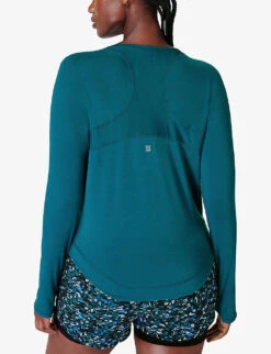 Sweaty Betty Breathe Easy Long-sleeved Stretch-recycled Polyester Top -Selfridges Store R04201939 CABINBLUE ALT03