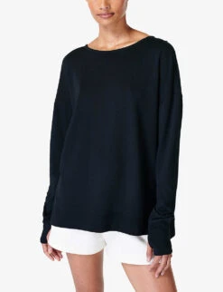 Sweaty Betty After Class Crossed-back Organic Cotton-blend Sweatshirt -Selfridges Store R04201987 BLACK ALT02