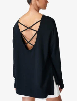 Sweaty Betty After Class Crossed-back Organic Cotton-blend Sweatshirt -Selfridges Store R04201987 BLACK ALT03