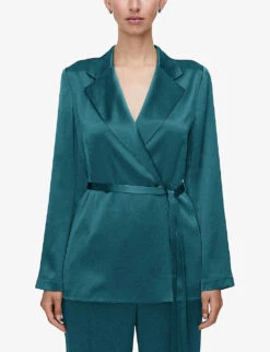 Joseph Joubert V-neck Notch-lapel Silk-satin Jacket -Selfridges Store R04203747 DARKTEAL ALT02