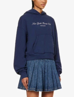 Tennis Club Logo-print Relaxed-fit Cotton Hoody -Selfridges Store R04205024 NAVY ALT02