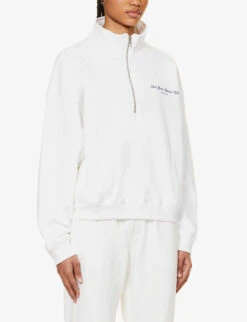 Tennis Club Logo-print Quarter-zip Cotton Sweatshirt -Selfridges Store R04205025 WHITE ALT02